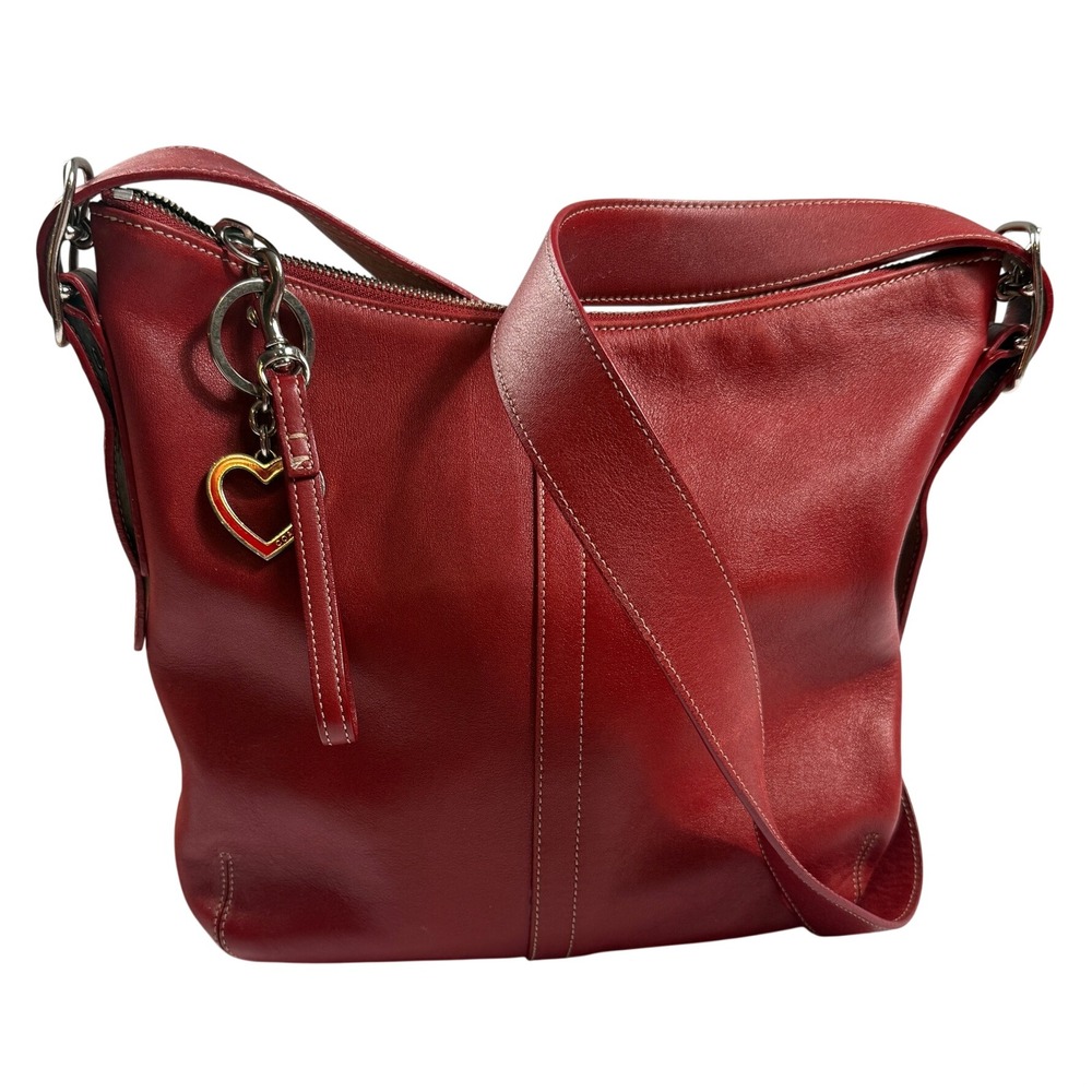 Coach Ergo Red Leather Hobo Shoulder Bag Heart Charm 9326 Vintage 2003